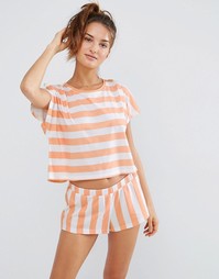 ASOS Contrast Stripe Tee &amp; Short Pyjama Set - Мульти