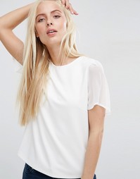 Топ из двойного трикотажа с шифоновыми рукавами ASOS - Кремовый