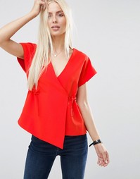 ASOS Obi Wrap Top with Drawstring Waist - Красный