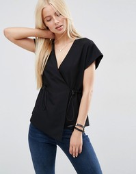 ASOS Obi Wrap Top with Drawstring Waist - Черный