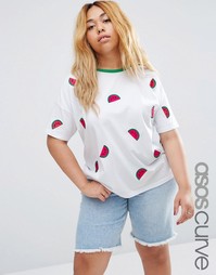 Футболка с нашивками в виде арбуза ASOS CURVE - Белый