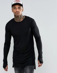 ASOS Fine Rib Super Longline Muscle Long Sleeve T-Shirt With Thumbhole