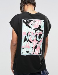 Удлиненная футболка с принтом NYC Bronx на спине ASOS - Черный