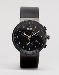 Черные классические часы с хронографом и кожаным ремешком Braun