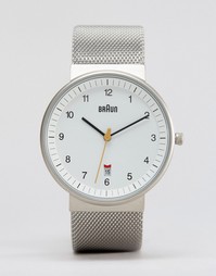Классические часы с серебристым сетчатым ремешком Braun - Серебряный