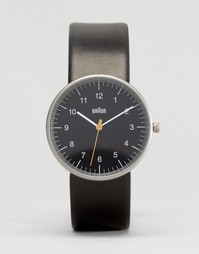 Классические часы с черным кожаным ремешком и циферблатом Braun