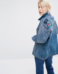 Джинсовая куртка из органического хлопка с вышивкой Monki - Синий