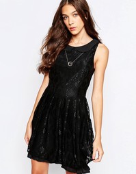 Yumi Skater Dress With Peter Pan Collar And Lace Trim - Черный