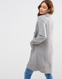 Пальто-кардиган со спинкой в рубчик ASOS - Умеренный серый