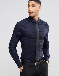 Темно-синяя рубашка с длинными рукавами и черный галстук ASOS - СКИДКА