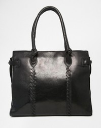 Кожаная сумка-тоут с накладными швами Urbancode - Черный