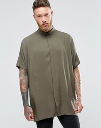 Oversize-рубашка цвета хаки с заниженной линией плеч и короткими рукав Asos