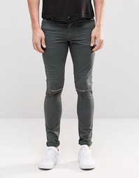 Зеленые супероблегающие джинсы с рваными коленями ASOS - Rosin