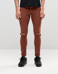 Супероблегающие джинсы с дырками на коленях ASOS - Коричневый