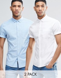 2 оксфордские рубашки (белая и синяя) с короткими рукавами ASOS