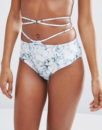 Плавки бикини с завышенной талией и мраморным принтом ASOS