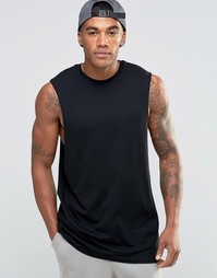 Удлиненная футболка без рукавов с заниженными проймами ASOS - Черный