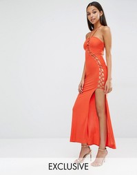 Club L Sexy Dare Maxi Dress with Lattice Detail - Помидор черри