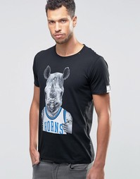 Черная футболка с принтом рогов носорога Replay - Черный
