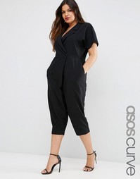 ASOS CURVE Wrap Front Jumpsuit With Tie Waist - Черный