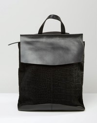 Рюкзак из кожи и замши с тисненой отделкой ASOS - Черный