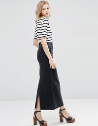 ASOS Denim High Waist Stretch Skirt in Washed Black - Черный