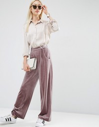 Свободные бархатные брюки с широкими штанинами ASOS - Mauve