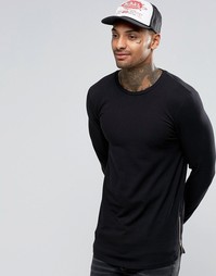 Черный облегающий лонгслив с молниями и асимметричным краем ASOS