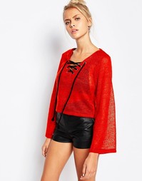 The Ragged Priest Crop Jumper With Lace Up Detail - Оранжевый
