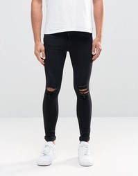 Dr Denim Dixy Extreme Super Skinny Jeans Black Ripped Knees