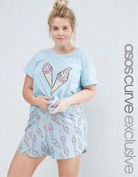 ASOS CURVE Ice Cream Print Tee & Short Pyjama Set - Мульти