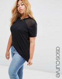 Асимметричная футболка с сетчатыми вставками ASOS CURVE - Черный