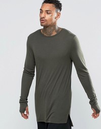 ASOS Fine Rib Super Longline Muscle Long Sleeve T-Shirt With Thumbhole