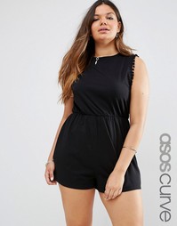Ромпер с заниженными проймами и помпонами ASOS CURVE - Черный