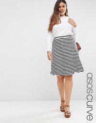 Расклешенная юбка миди в полоску на кнопках ASOS CURVE - Полоски