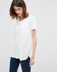 Vila Button Side T-Shirt - Снежно-белый