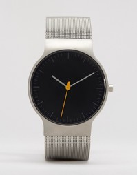 Классические часы с серебристым сетчатым ремешком и черным циферблатом Braun