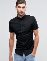 ASOS Skinny Shirt In Black Twill With Short Sleeves - Черный