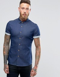 ASOS Skinny Denim Shirt With Contrast Buttons In Rinse Wash