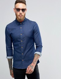 Темная джинсовая рубашка с контрастными пуговицами ASOS