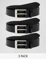 Набор из 3 кожаных ремней ASOS, СКИДКА 22% - Черный