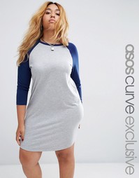 Платье с длинными контрастными рукавами реглан ASOS CURVE