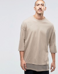 Двуслойная oversize-футболка с рукавами 3/4 ASOS - Бежевый