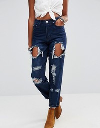 Рваные джинсы в винтажном стиле Glamorous - Темно-синий деним