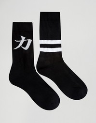 Набор из 2 пар носков с текстовым узором ASOS - Monochrome