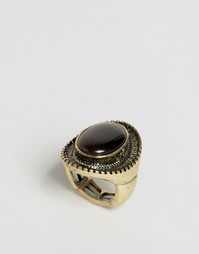 Регулируемое кольцо Nylon Stone Cocktail - Шлифованный золотой