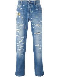 джинсы с цветочной вышивкой  Dolce & Gabbana