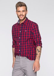 Рубашка Slim Fit с длинным рукавом (темно-красный/темно-синий в кл) Bonprix
