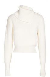 Шерстяной пуловер фактурной вязки с асимметричным воротником Alaia