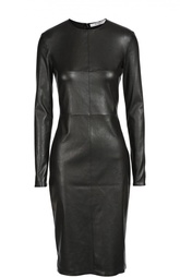 Приталенное кожаное платье с длинным рукавом Givenchy